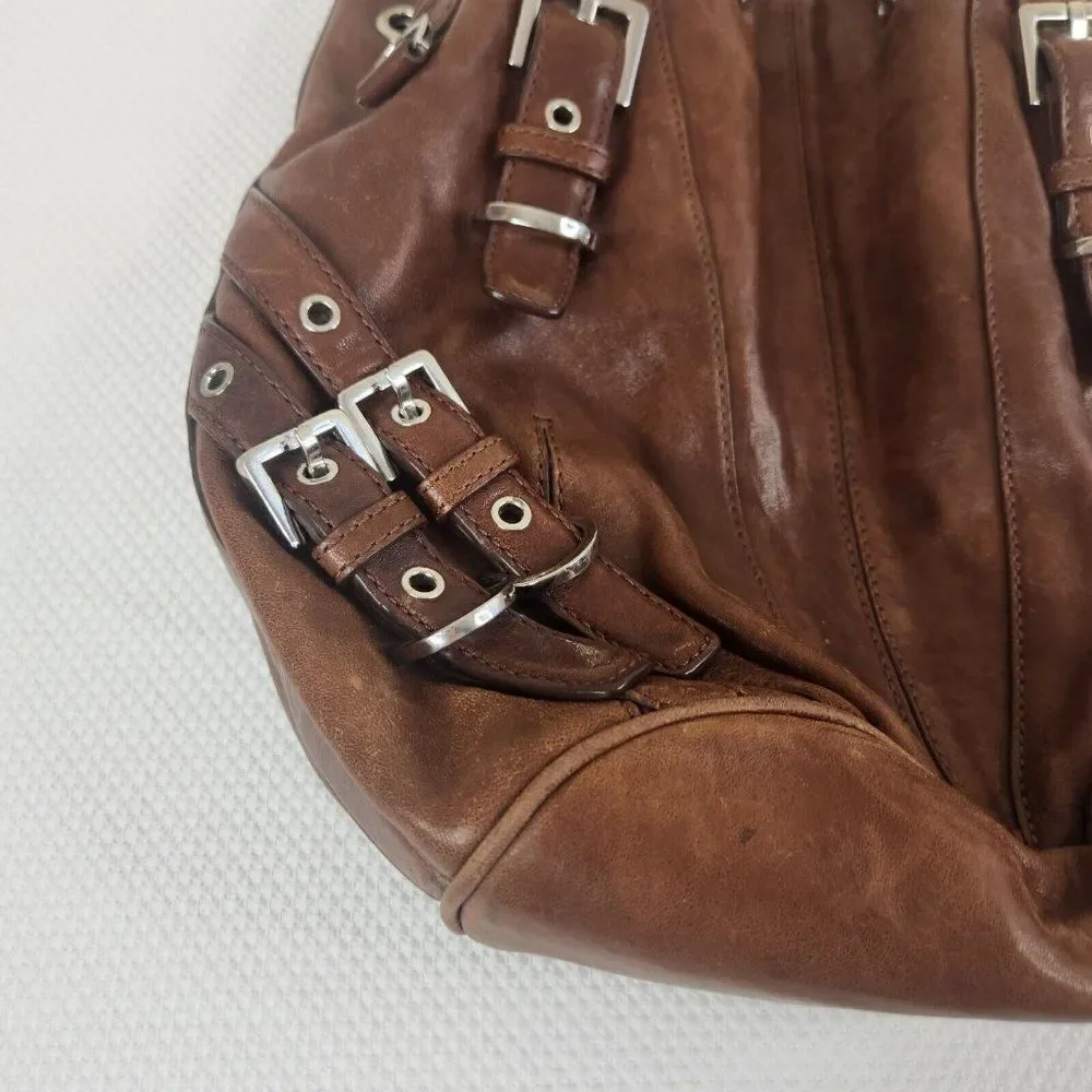MICHAEL KORS Milo Distressed Leather Large Bucket Handbag Purse Tote - Picture 7 of 13